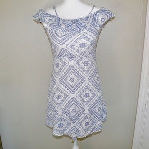 Confess Collection Blue & White Boho Summer A-Line Sleeveless Dress - Size Small
